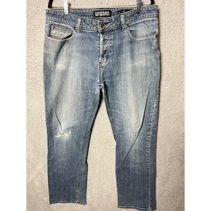 Lip Service Jeans Mens 34x32 Blue Garage‎ Fit Stretch Button Fly Distressed Y2K